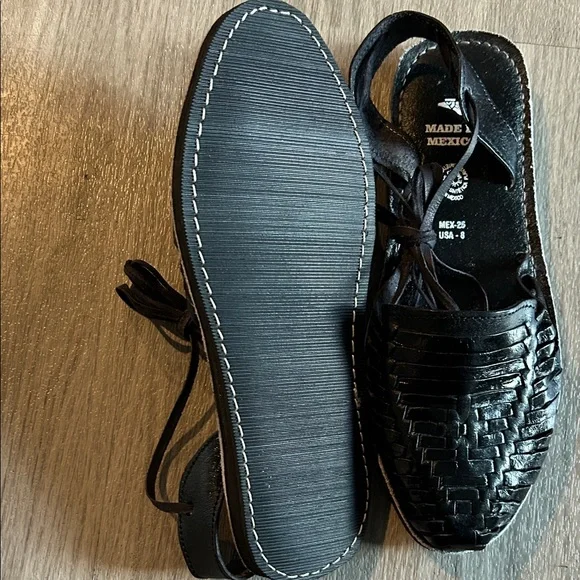 Black Leather Women Sandals - Picture 6 of 8